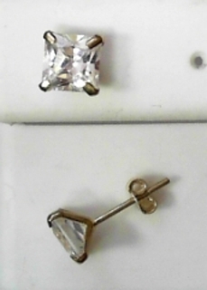 SQUARE Y/G C/Z EARRINGS