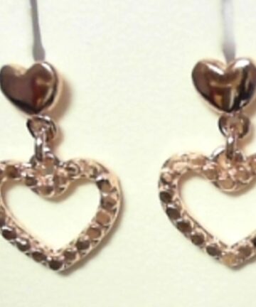 ROSE HANGING HEART ON HEART STUD