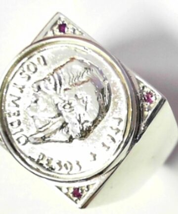 SILVER XL RED CZ GENTS SQUARE COIN RING