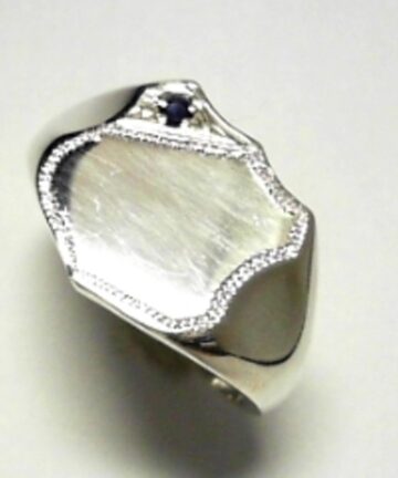 SILVER BLUE CZ GENTS SHIELD RING