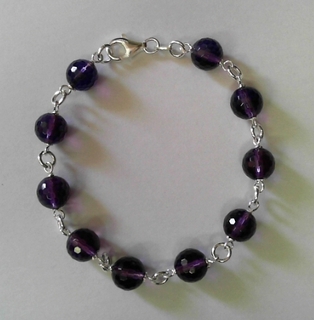 SILVER FANCY BRACELET PURPLE BEAD
