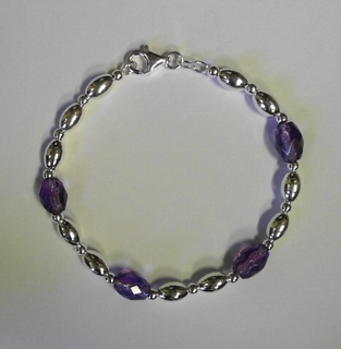 SILVER FANCY BRACELET PURPLE OVAL BEAD