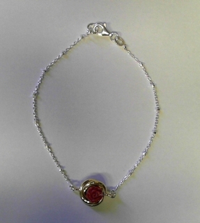 SILVER FANCY BRACELET RED ROSE IN Y/G PLA