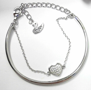 SILVER BANGLE BRACELET HEART AND SWAN