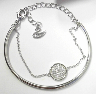 SILVER BANGLE BRACELET DISC AND SWAN