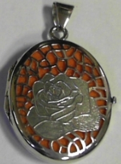 ROSE ENAMEL ENGRAVED OVAL LOCKET