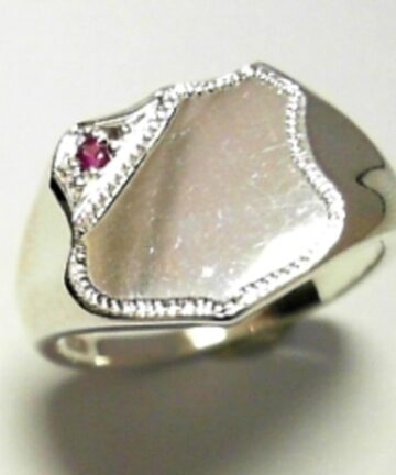 SILVER RED CZ GENTS SHIELD RING