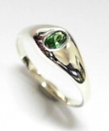 SR-1924G SILVER OVAL GREEN CZ KIDS RING