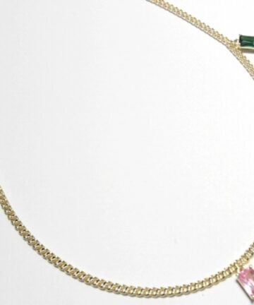 S970-45 SILVER Y/G PLATED CURB CHAIN WITH 3 COLOUR STONES