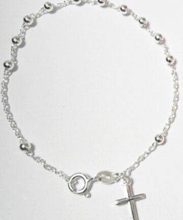 SB-823 SILVER BEADED ANCHOR BRACELET WITH CROSS CHARM
