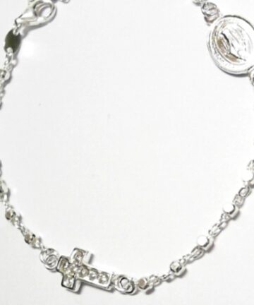 SB-824 SILVER ROSARY CHARM BRACELET
