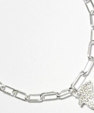 SB-825 SILVER 3X7MM PAPERCLIP BRACELET WITH DOLPHIN CHARM