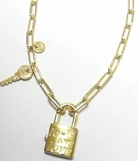 S948Y20 3MM ROUND LINK PAPERCLIP LOCK&KEY YELLOW PLATED BRACELET
