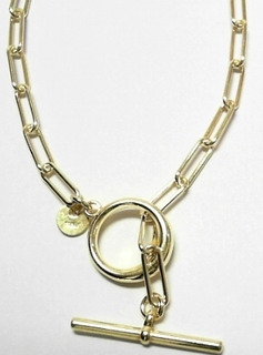 S949Y20 3MM PAPERCLIP T-BAR BRACELET YELLOW PLATED