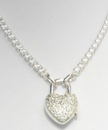S964-45 SILVER TENNIS NECKLACE WITH HEART CLASP 3MM