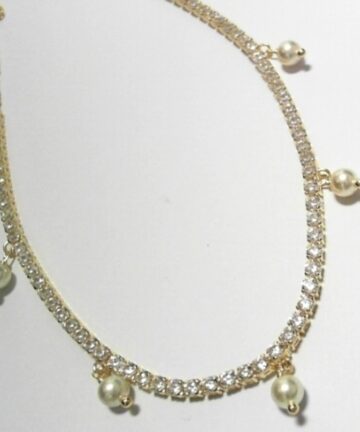 S968-45 SILVER YELLOW PLATED FANCY TENNIS&PEARL CHAIN G040