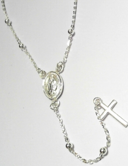 S971-55 SILVER ROSARY WITH PLAIN CROSS GAUGE 035