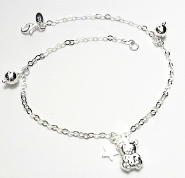 SA---41 SILVER BEAR,STAR & BALLS ON ROLO ANKLET