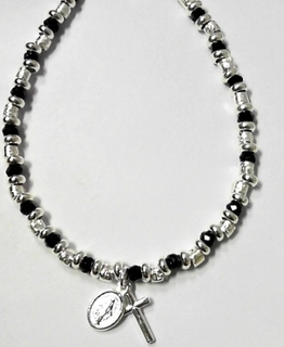 SB--805 MOTHER MARY & CROSS ON BEADED BRACELET