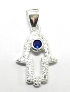 SP-1367 SILVER MEDIUM CZ HAMZA PENDANT
