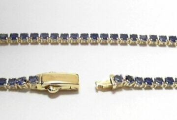 ST58B19 SILVER YELLOW PLATED TENNIS BRACELET WITH BLUE CZ