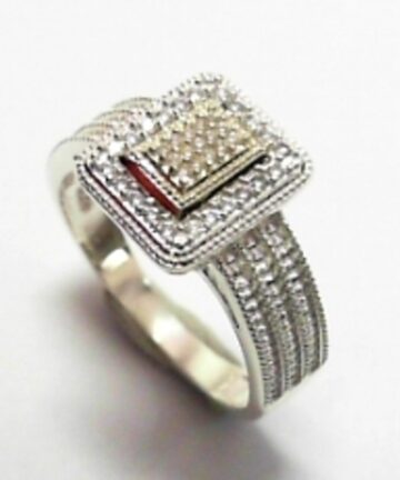 GSR-461 GOLD & SILVER RECTANGULAR CZ & PAVE DRESS RING