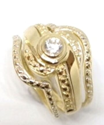 RI-3243 9CT GOLD ROUND CZ & PAVE WEDDING TRIPSET