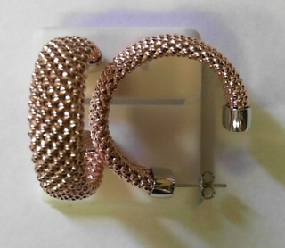 SE1177R SILVER ROSE PLATED MESH HOOP EARRING